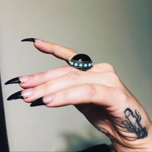 Onyx & turquoise silver ring